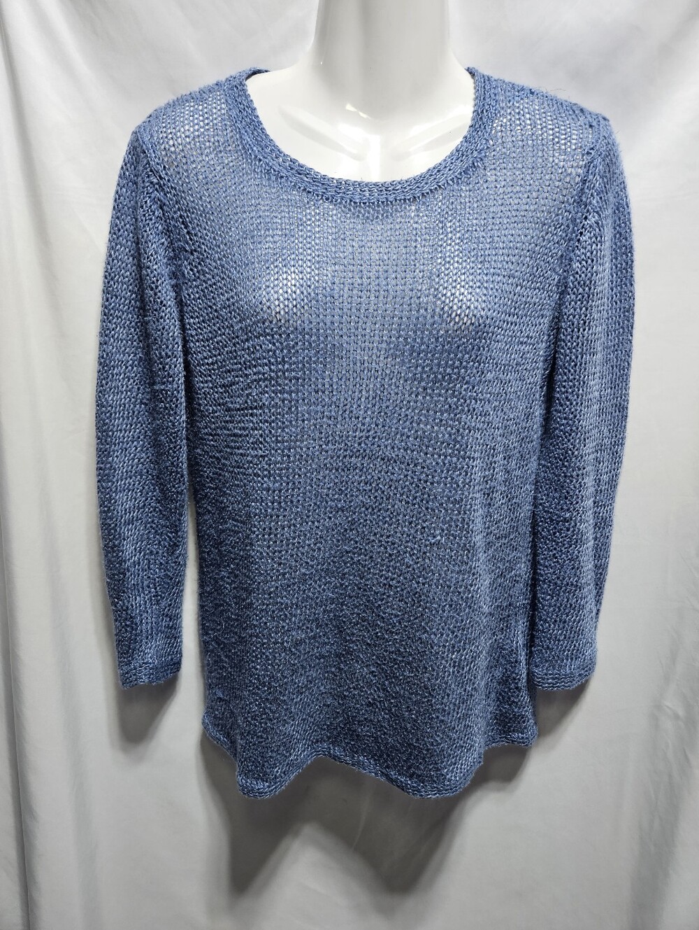 J. McLaughlin 100% Linen Open Knit Sweater Blue Size Small Lightweight Coastal
